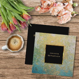 Cartão De Visita Quadrado Teal e dourado