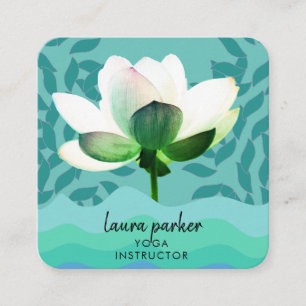 Cartão De Visita Quadrado Teal Green Yoga Instrutor Lotus Flower Watercolor