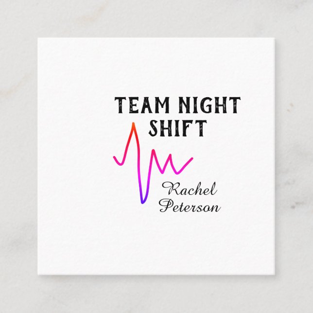 Cartão De Visita Quadrado Team night shift nurse doctor medical name heart l (Frente)