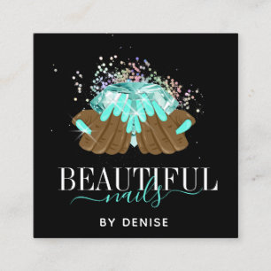 Cartão De Visita Quadrado técnico em unhas de mão de uma mulher salão hologr