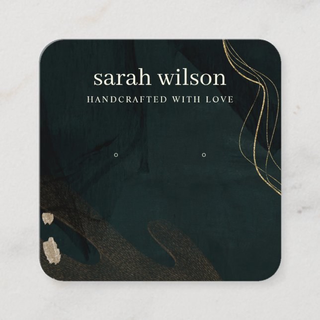 Cartão De Visita Quadrado Tela abstrato verde preto Dourado com o anel (Frente)