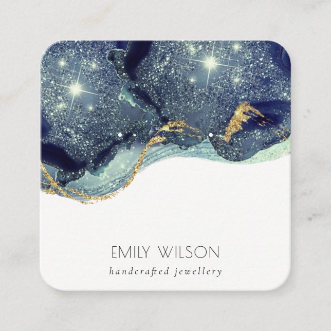 Cartão De Visita Quadrado Tela com brilho do Marinho Dourado fluido Abstrato (Frente)
