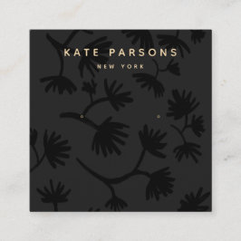 Cartão De Visita Quadrado Tela de Joia Preta Floral