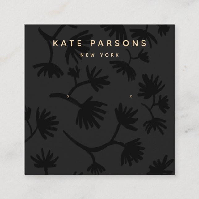 Cartão De Visita Quadrado Tela de Joia Preta Floral (Frente)