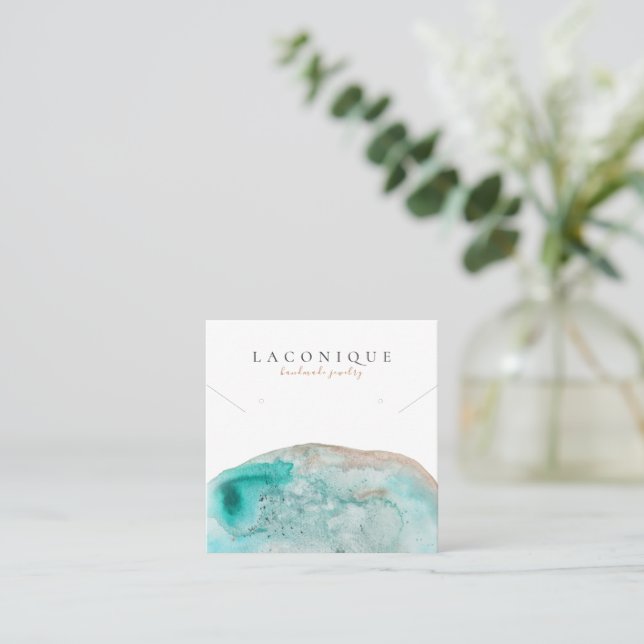 Cartão De Visita Quadrado Tela de Joias | | Azul | Watercolor (Em pé/Frente)