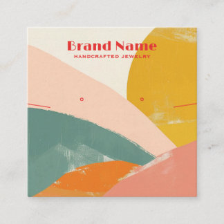 Cartão De Visita Quadrado Tela de Joias Minimalistas de Arte Boho Rosa