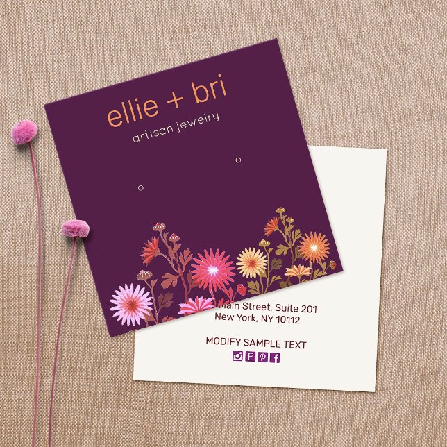 Cartão De Visita Quadrado Tela de Orelha Floral Burgundy (Criador carregado)