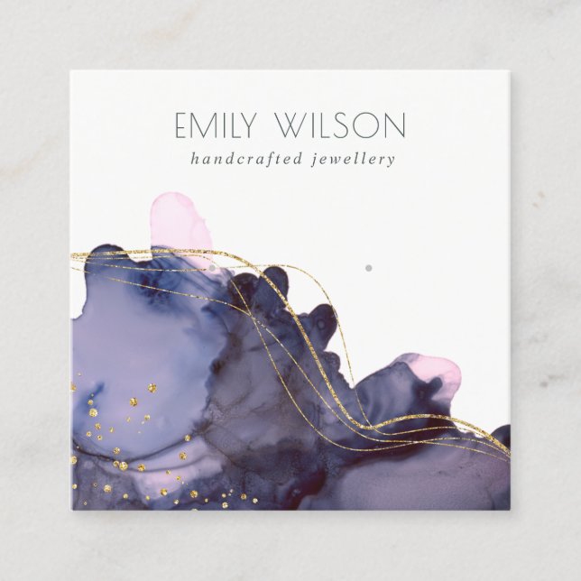 Cartão De Visita Quadrado Tela Dourada do Marinho com tinta a álcool (Frente)