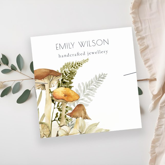 Cartão De Visita Quadrado Tela Rustic Mushroom Fern Foliage Banda Necklace (Criador carregado)
