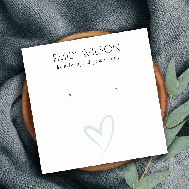 Cartão De Visita Quadrado Tela Simples Elegante Blue Heart Stud Earring (Criador carregado)