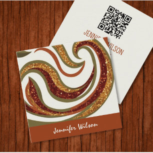 Cartão De Visita Quadrado Tendência Código QR abstrato glitter terracotta ve