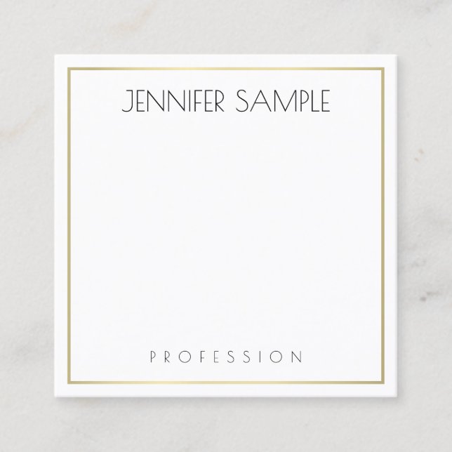 Cartão De Visita Quadrado Tendência Moderna Elegante Simples Modelo Branco D (Frente)