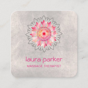 Cartão De Visita Quadrado Terapeuta de Ioga Lotus Rosa Spa Saúde Holística