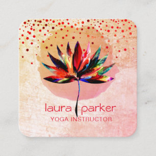 Cartão De Visita Quadrado Terapeuta de Massagem Yoga Arco-Íris Aquarela Lotu