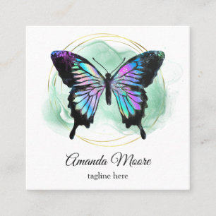 Cartão De Visita Quadrado terapeuta de ônibus de vida à borboleta azul holog