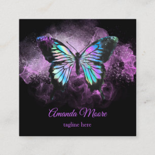 Cartão De Visita Quadrado terapeuta de ônibus de vida à borboleta azul holog