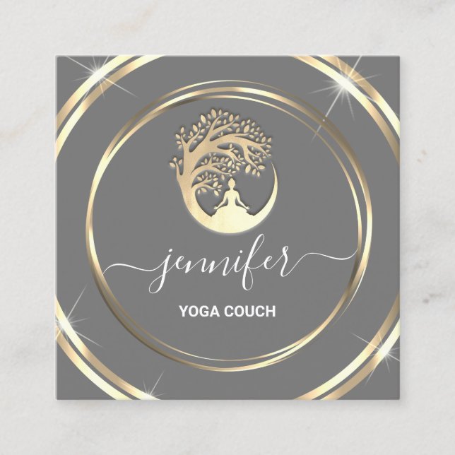 Cartão De Visita Quadrado Terapêutica com sofá Yoga Mindfuly Cinza QRCODE Do (Frente)