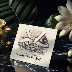 Cartão De Visita Quadrado Terapêutica de Massagem Terapia Mãos Energia Spa B