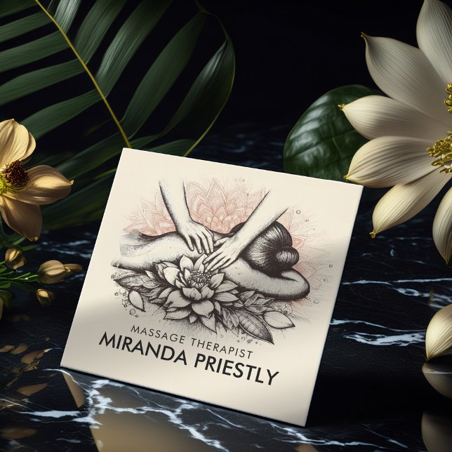 Cartão De Visita Quadrado Terapêutica de Massagem Terapia Mãos Energia Spa B (Criador carregado)