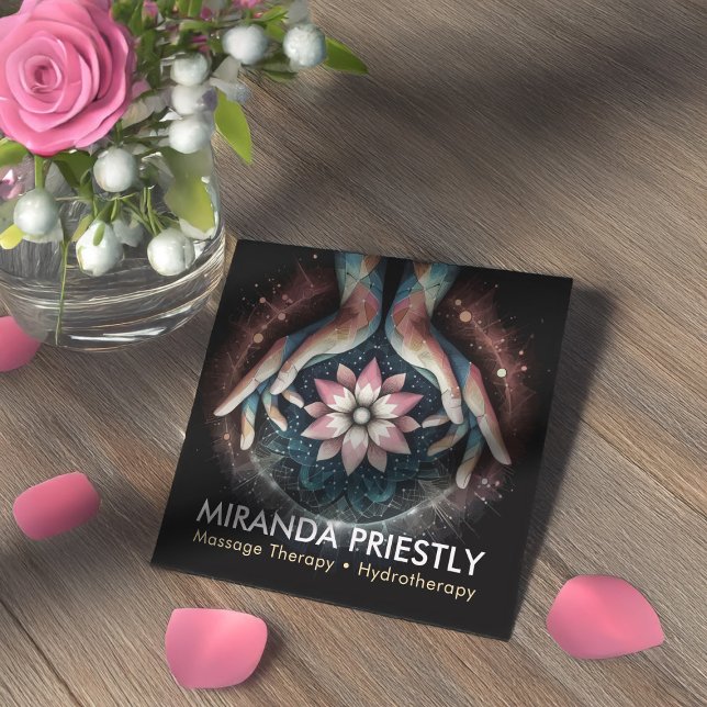 Cartão De Visita Quadrado Terapêutica de Massagem Terapia Mãos Energia Spa B (Criador carregado)