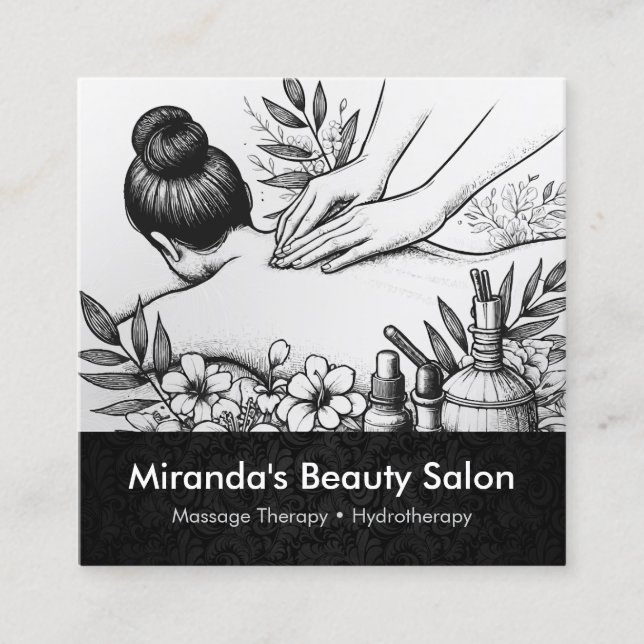 Cartão De Visita Quadrado Terapêutica de Massagem Terapia Mãos Energia Spa B (Frente)