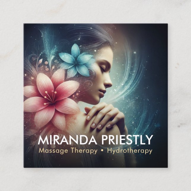 Cartão De Visita Quadrado Terapêutica de Massagem Terapia Mãos Energia Spa B (Frente)