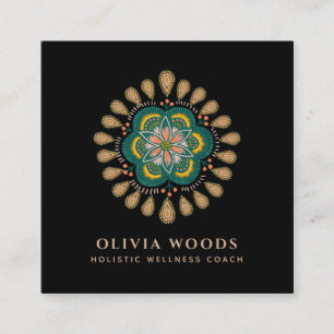 Cartão De Visita Quadrado Terapêutica Floral de Arte Boho Mandala