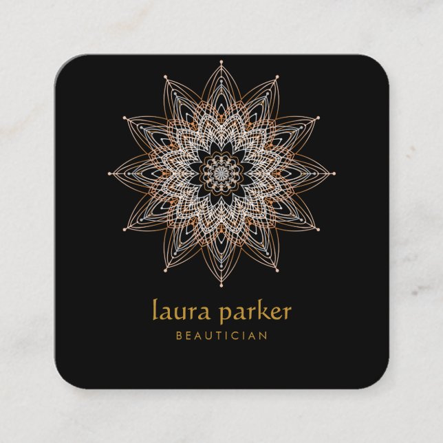 Cartão De Visita Quadrado Terapia de cicatrização de arte Mandala Boho Yoga  (Frente)