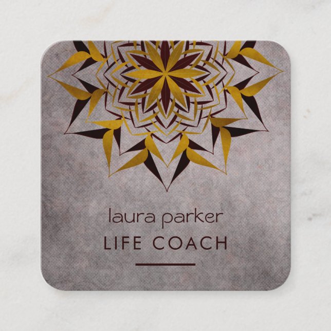 Cartão De Visita Quadrado Terapia Tribal de Arte Yoga Mandala Boho (Frente)