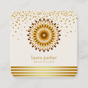 Cartão De Visita Quadrado Termas dourados da meditação da ioga dos confete