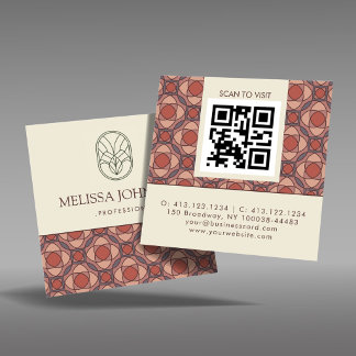 Cartão De Visita Quadrado Terracotta Geometric Square QR Business Card