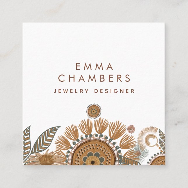 Cartão De Visita Quadrado Terracotta Green Jewelry Designer (Frente)