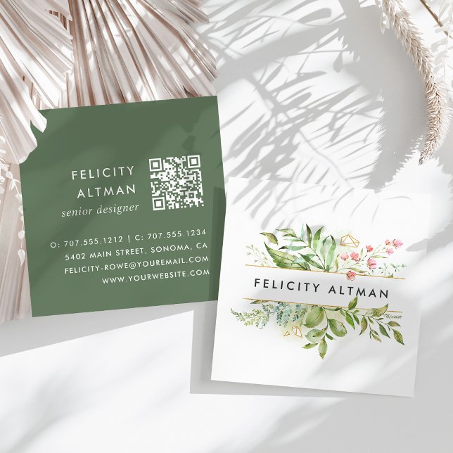 Cartão De Visita Quadrado Terrário | Código QR botânico (Criador carregado)
