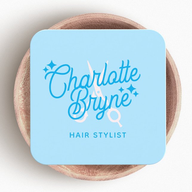 Cartão De Visita Quadrado Tesoura Brilhante Estilhador de Cabelo Azul (Criador carregado)