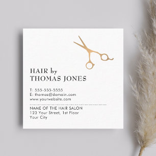 Cartão De Visita Quadrado Tesoura de Cabelo Falso Dourado Simples Elegante L