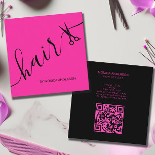 Cartão De Visita Quadrado Tesoura de Estilista com Código QR para Cabelo Ros