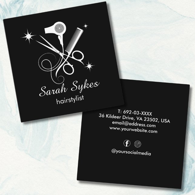 Cartão De Visita Quadrado Tesoura De Estilos De Cabelo Elegante Personalizad (Criador carregado)