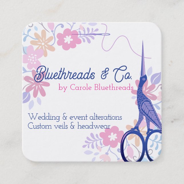 Cartão De Visita Quadrado Tesoura-de-pedras costurando colcha de costura (Frente)