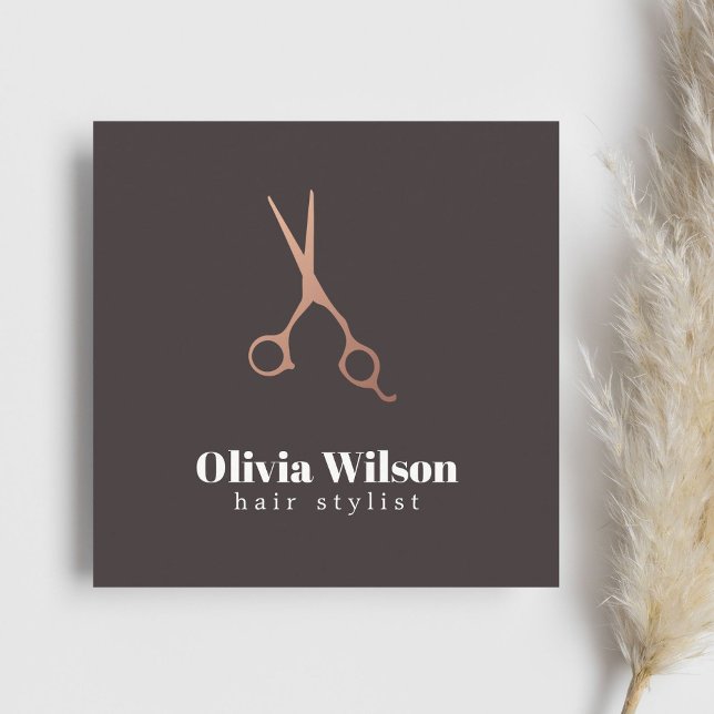 Cartão De Visita Quadrado Tesoura Dourada Elegante Elegante Cinza Escura (Criador carregado)