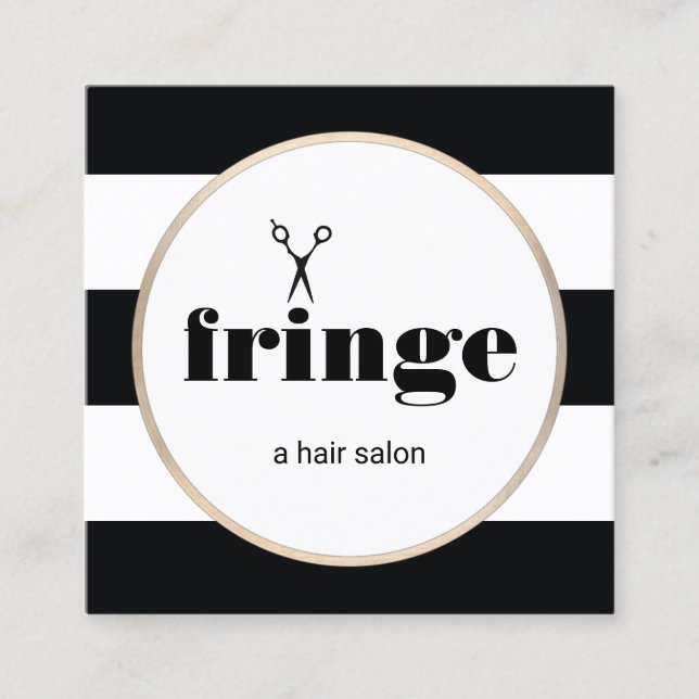 Cartão De Visita Quadrado Tesoura Dourada Hairstylist, Preta, Branca (Frente)