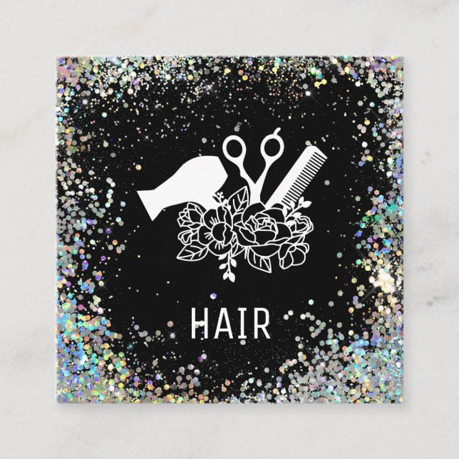 Cartão De Visita Quadrado *~* Tesoura em Comb Flor Rainbow Glitter AP6 (Frente)