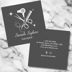 Cartão De Visita Quadrado Tesoura Estilista de Cabelo Elegante Minimalista d
