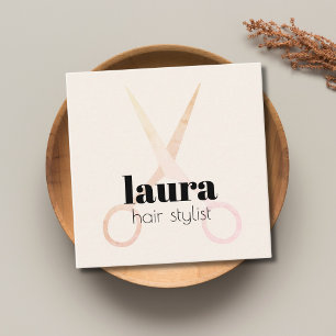 Cartão De Visita Quadrado Tesoura Pastel Elegante Moderna e Negrito 