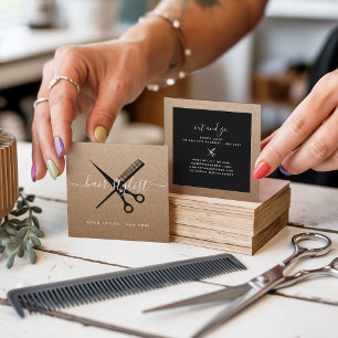 Cartão De Visita Quadrado Tesouras pretas modernas que marcam o cabeleireiro