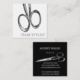 Cartão De Visita Quadrado Tesouras visuais, simples preto e branco modernos