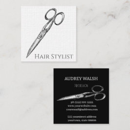 Cartão De Visita Quadrado Tesouras visuais, simples preto e branco modernos