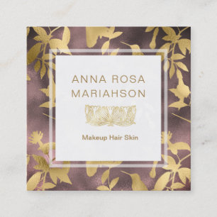 Cartão De Visita Quadrado Teste padrão Dourado do pássaro do art deco floral