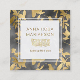 Cartão De Visita Quadrado Teste padrão Dourado floral do pássaro do art deco