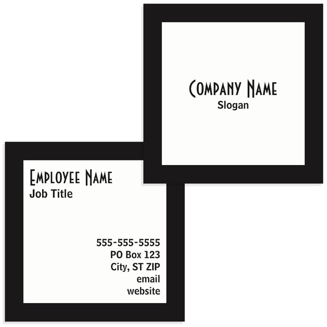 Cartão De Visita Quadrado Texto Preto Quadrado Quadrado da Borda Preta (Black Border White Square Black Text Square Business Card)