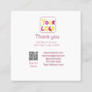 Cartão De Visita Quadrado texto simples mínimo adicione seu logotipo/design 